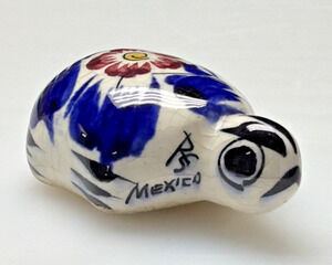 Vtg Mexican Tonala Pottery Mini Turtle Hand Painted Glazed Floral Signed As Is